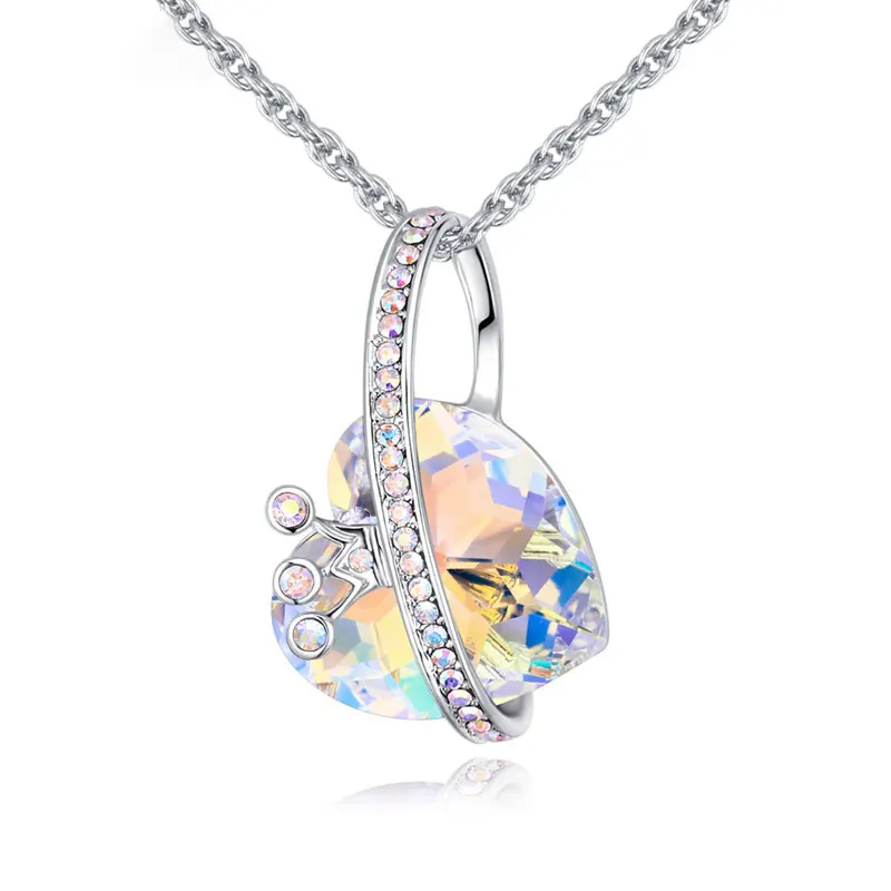 

Pendants Charm Jewelry Custom Wholesale Fashion Crown Heart Crystal Necklace For Women Gift Colorful Alloy Gold Plated Necklaces, Purple light, color white, blue light