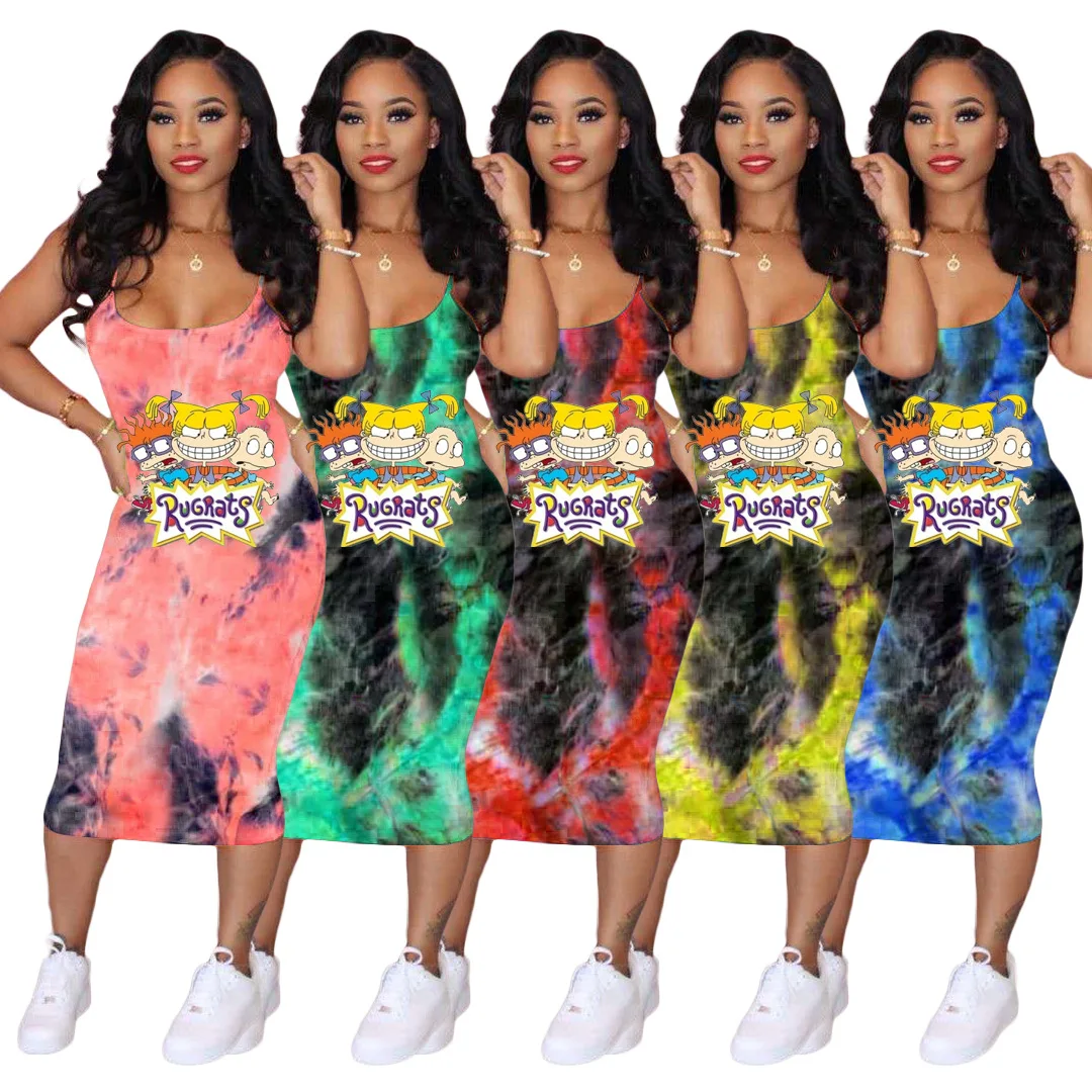 

Custom Fashion Summer Sleeveless Plus Size Tie Dye Girls' Casual Dresses Women Clothes 2021, Picture