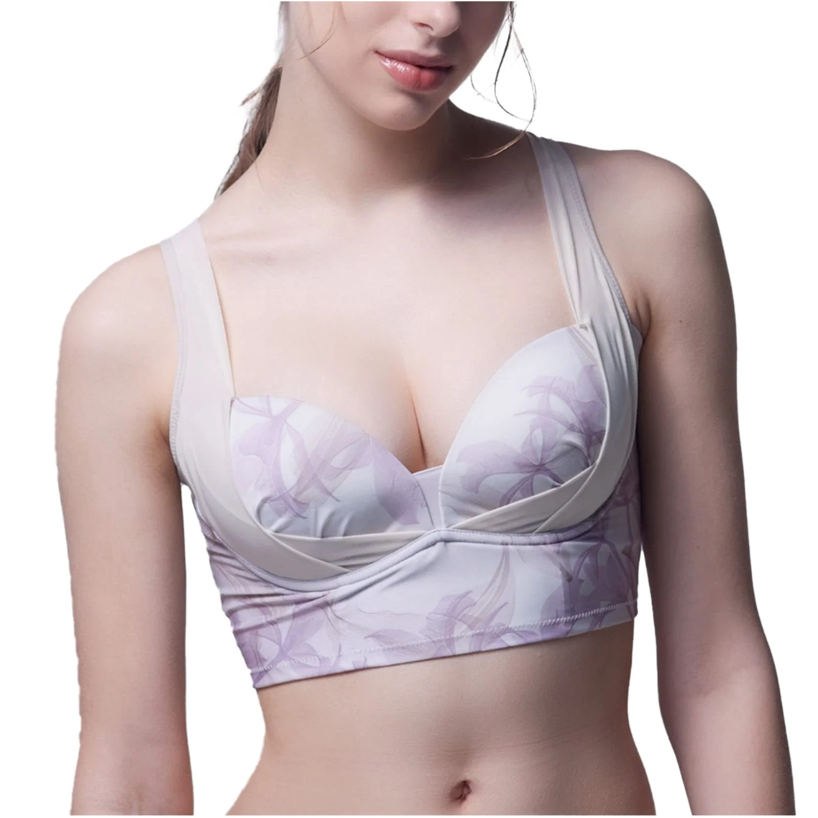 Light Support Quick-Dry花卉Pattern Sports Bra