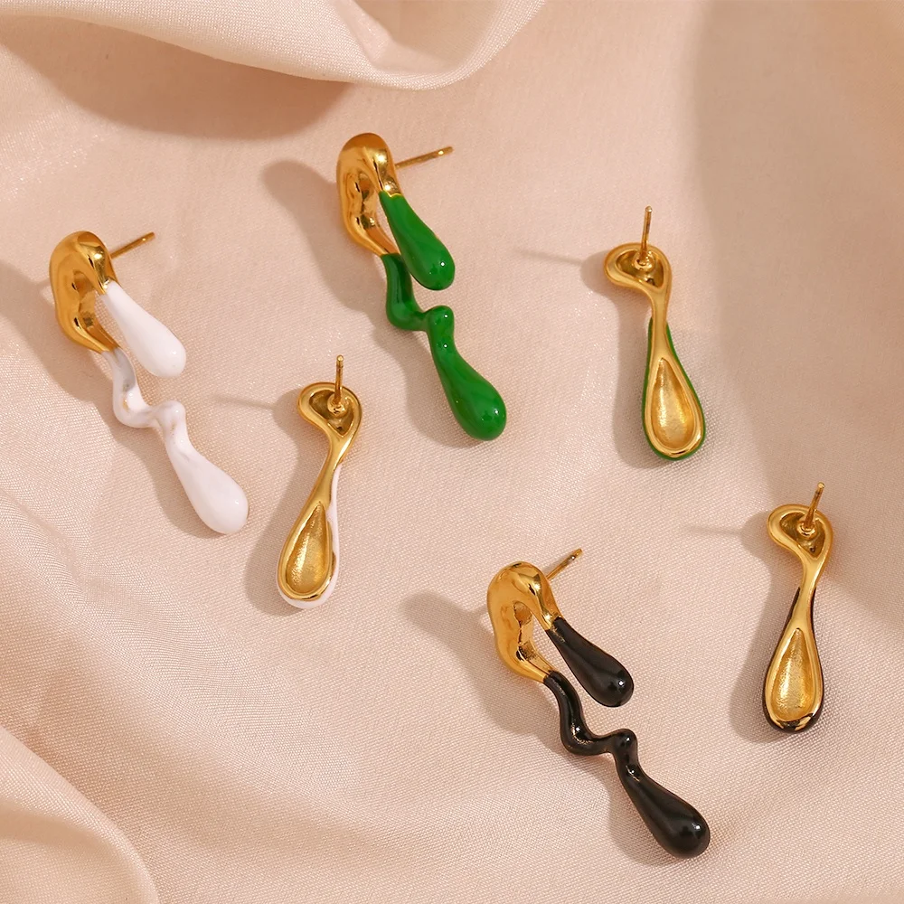 

Melting Style 18K Gold Plated Stainless Steel Enamel Stud Earrings For Women Christmas Earrings Jewelry