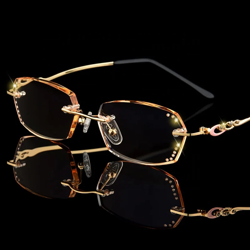 

South Korea Diamond Cutting Edge Glasses Fashion Women Frameless Reading Glasses Metal Glasses Frame 2324, Custom color