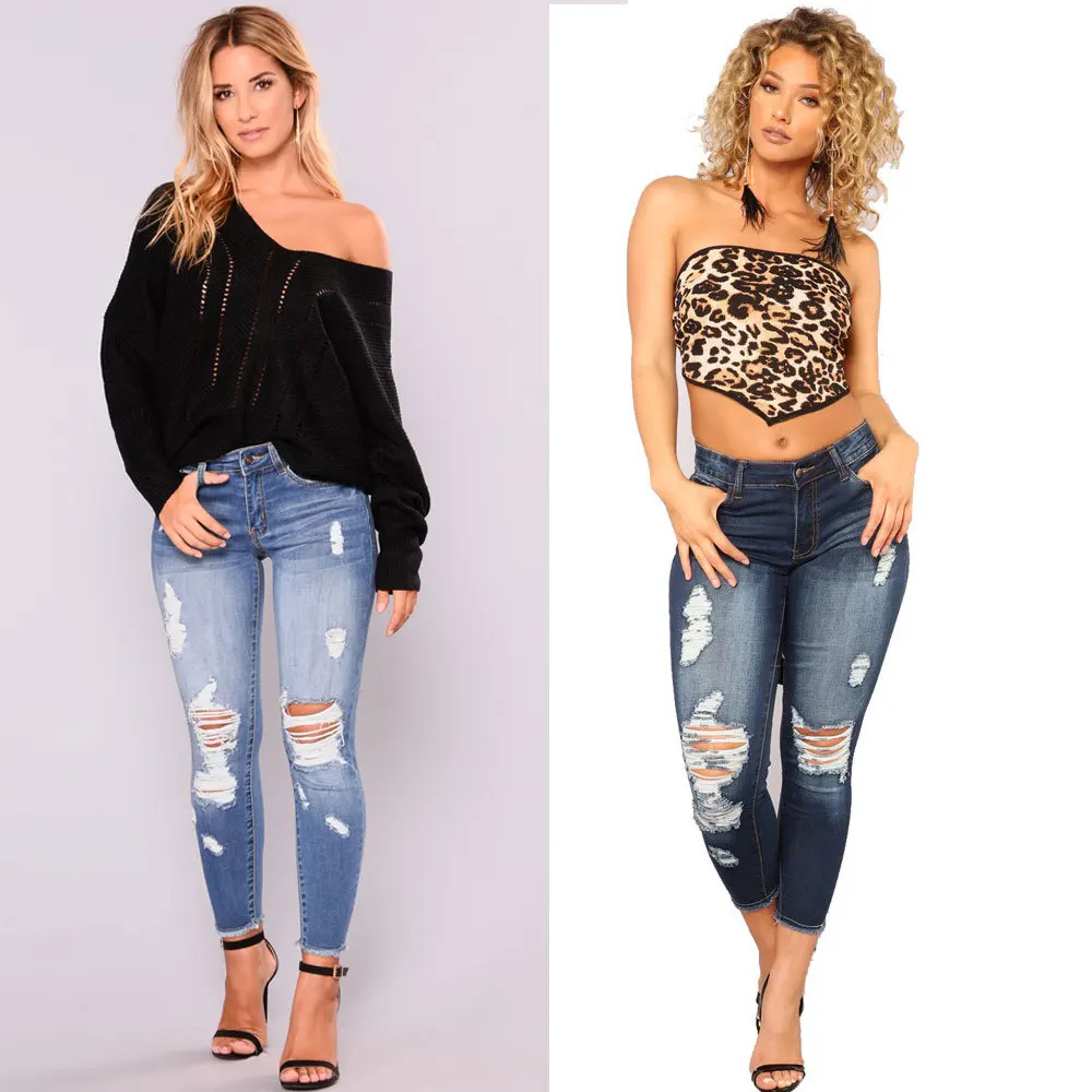 

2021 jeans Wholesale basic ladies pants skinny female blue jeans, Blue/light blue