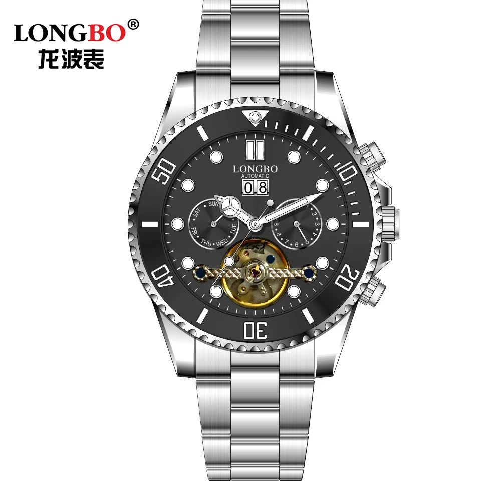 

LONGBO 83225 custom logo watches wrist watch automatic mechanical men watch automatic full steel wristwatches relogiomovement, 1color