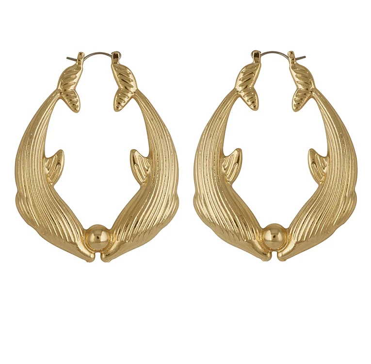 

2021 new design alloy geometric animal dolphin studs 18K gold women jewelry hoop earrings, Gold color
