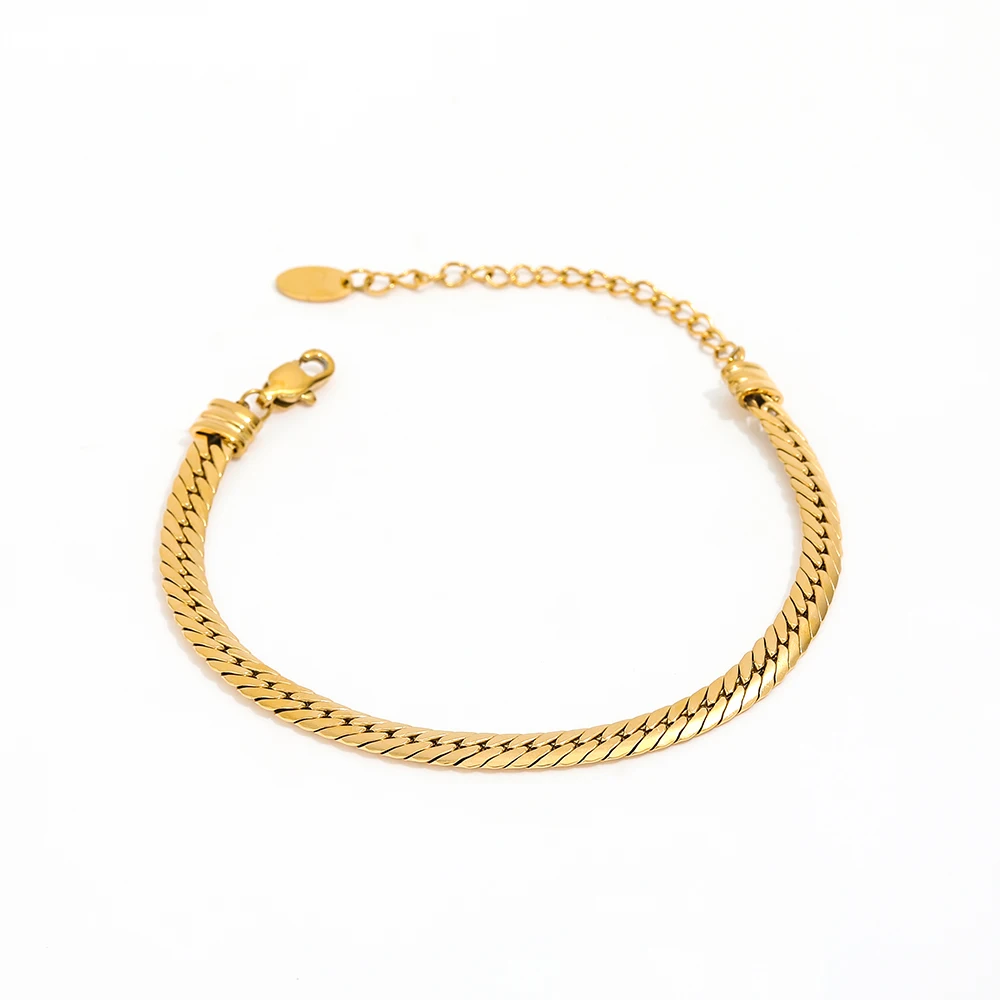 18K PVD Gold Plated Chunky Basic Stainless Steel Herringbone Bracelet for Women Wholesale Jewelry 18K Gold Plated Bracelet