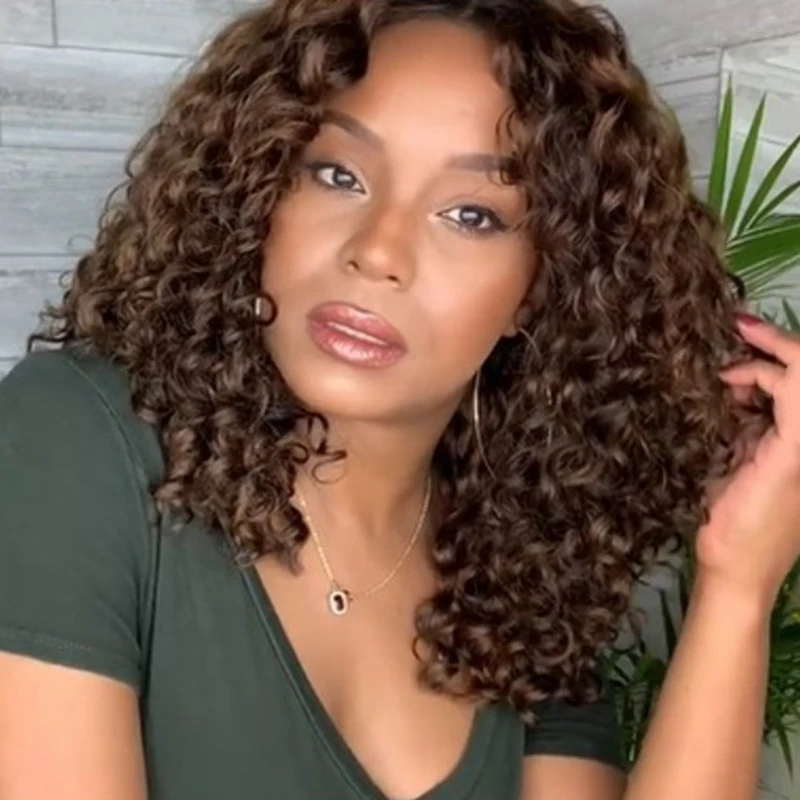 

Wholesale Afro Style Wig Ladies Synthetic Fiber Dark Brown Bob Curly Headband For Wigs