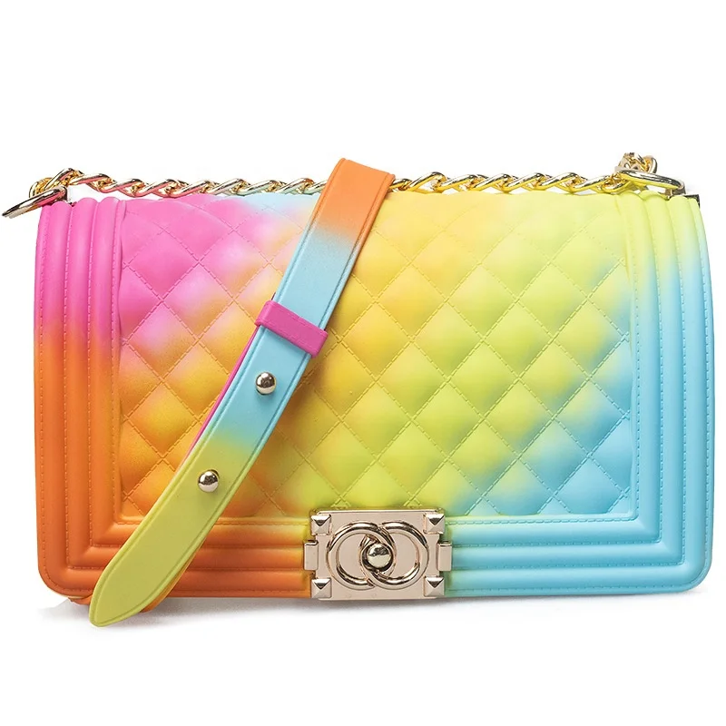 

2020 mini jelly bag handbags shoulder ladies Chain Colorful rainbow women clutch trending purses with lock