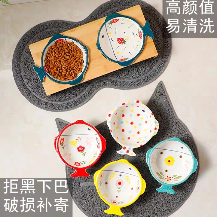
custom madeCat bowl bamboo rack hand color ceramic double bowl Pet bowl protect cervical china manufacturer 