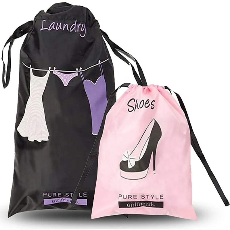 

Travel Drawstring Bag Laundry Shoe Set PURE STYLE Girlfriends Polyester Pink , Black or Customized Polyester,210d Polyester OEM