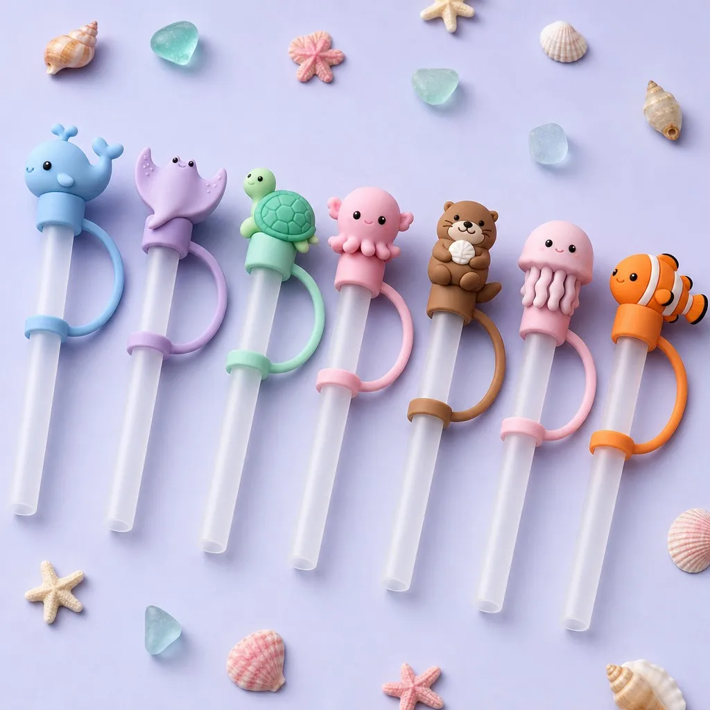 Deep Sea Crew Ocean Animal Silicone Straw Covers 7 Styles Lineup for Stanley 10mm Straws