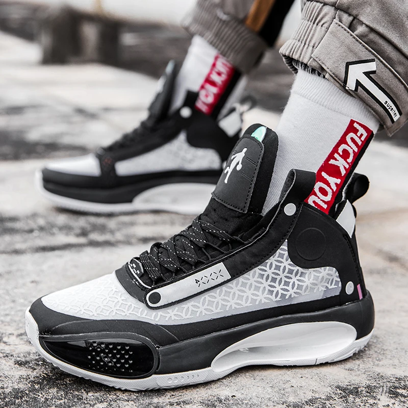 

New basketball shoes with high top sound summer sports shoes with air cushion tie round head European and American style