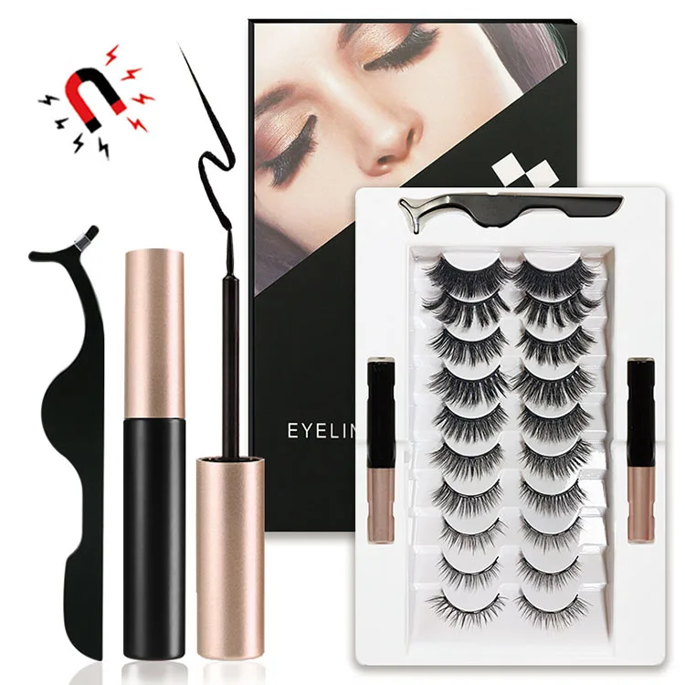 

Customized logo lashbox wholesale empty magnetic eyelashes set liquid eyeliner with packaging box, Black