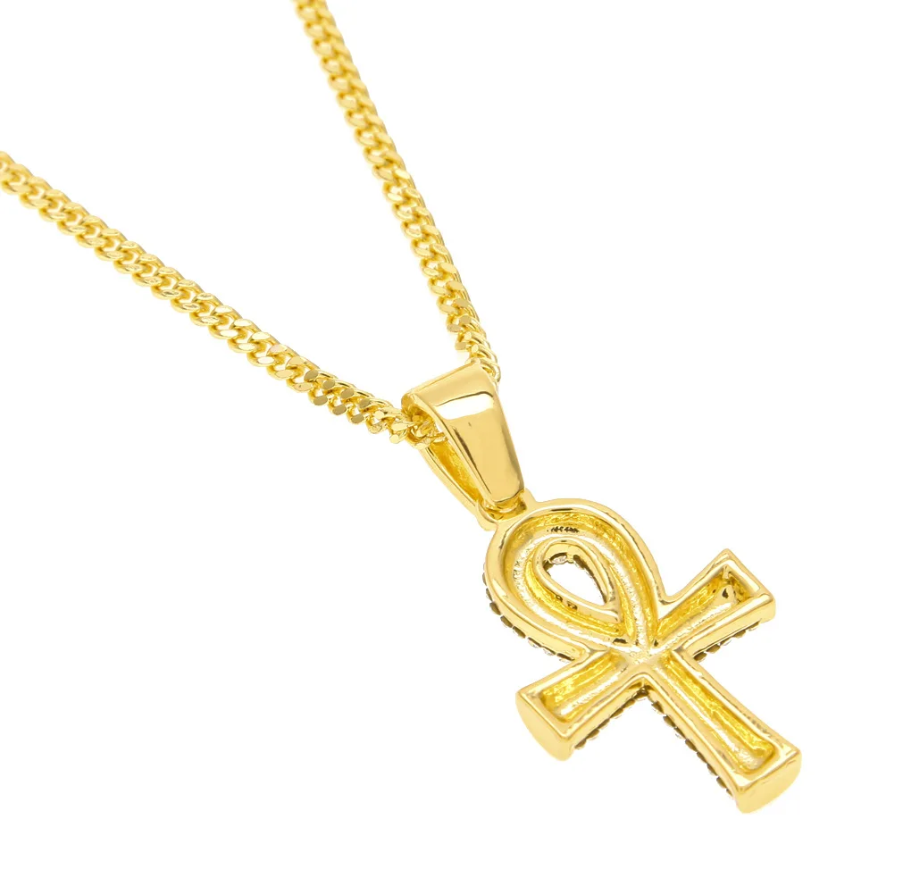 

New exquisite hip-hop gem pendant with diamond key small gold ruby necklace set