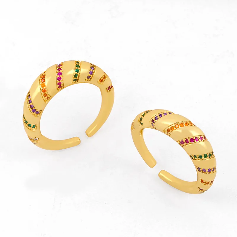 

2021 Sailing Jewelry Gold Twisted Croissants Rainbow Ring Rainbow Zircon Gold Ring 18k White Gold Couple O Ring, Gold/silver