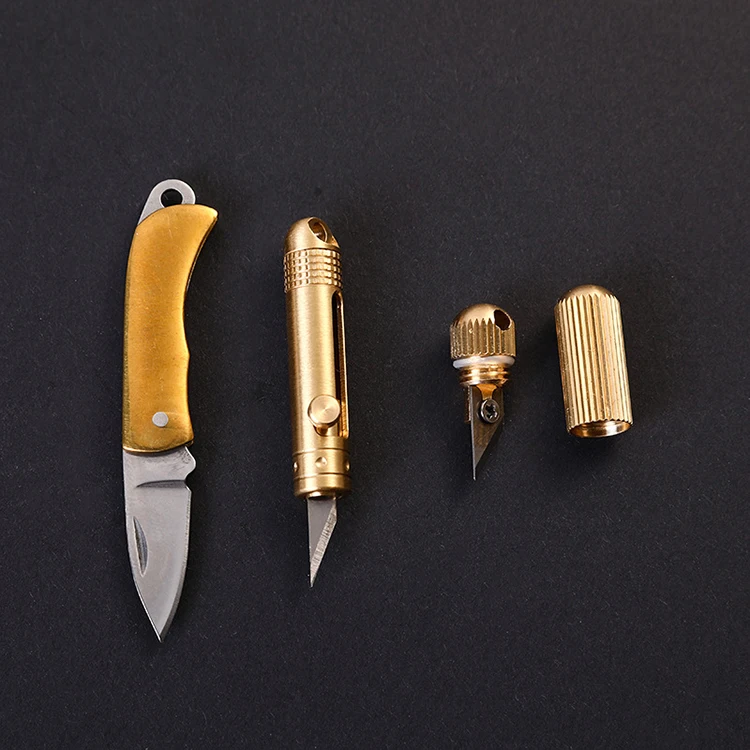 Tiny Small Brass Key Chain Knife Mini Folding Pocket Knife Boxes Opener
