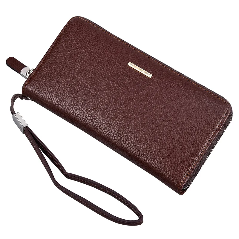 

2021 new customizable compact long zipper credit card wallet men's PU leather wallet., Black and brown