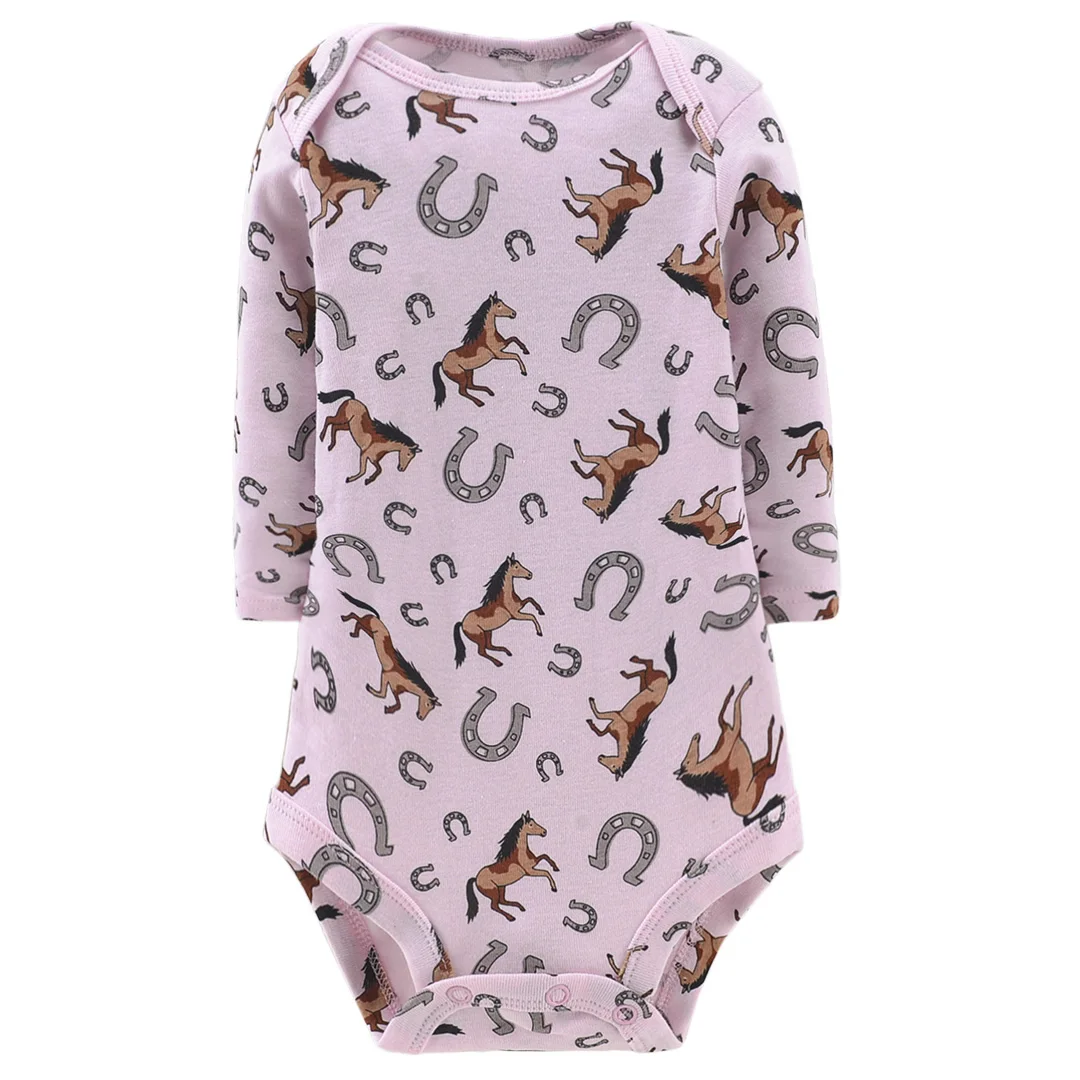 

Free Samples Cute Pony Print Long Sleeve Baby Clothing 0-2 Year Newborn Onesies Summer Baby Bodysuit