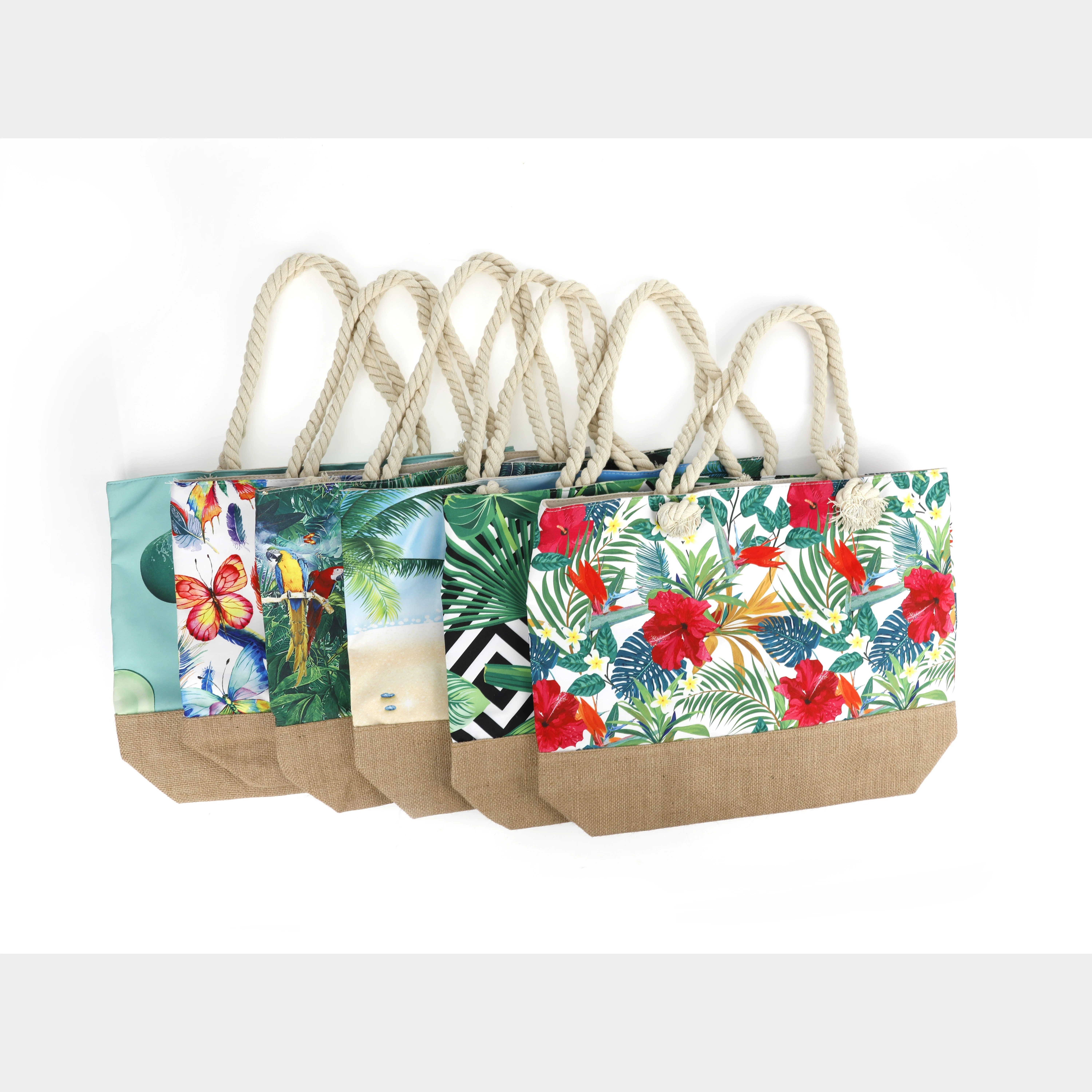 

Newest Fashion Summer Holiday Canvas Tote Bag Canvas Beach Bag With Zipper, Accept customized color