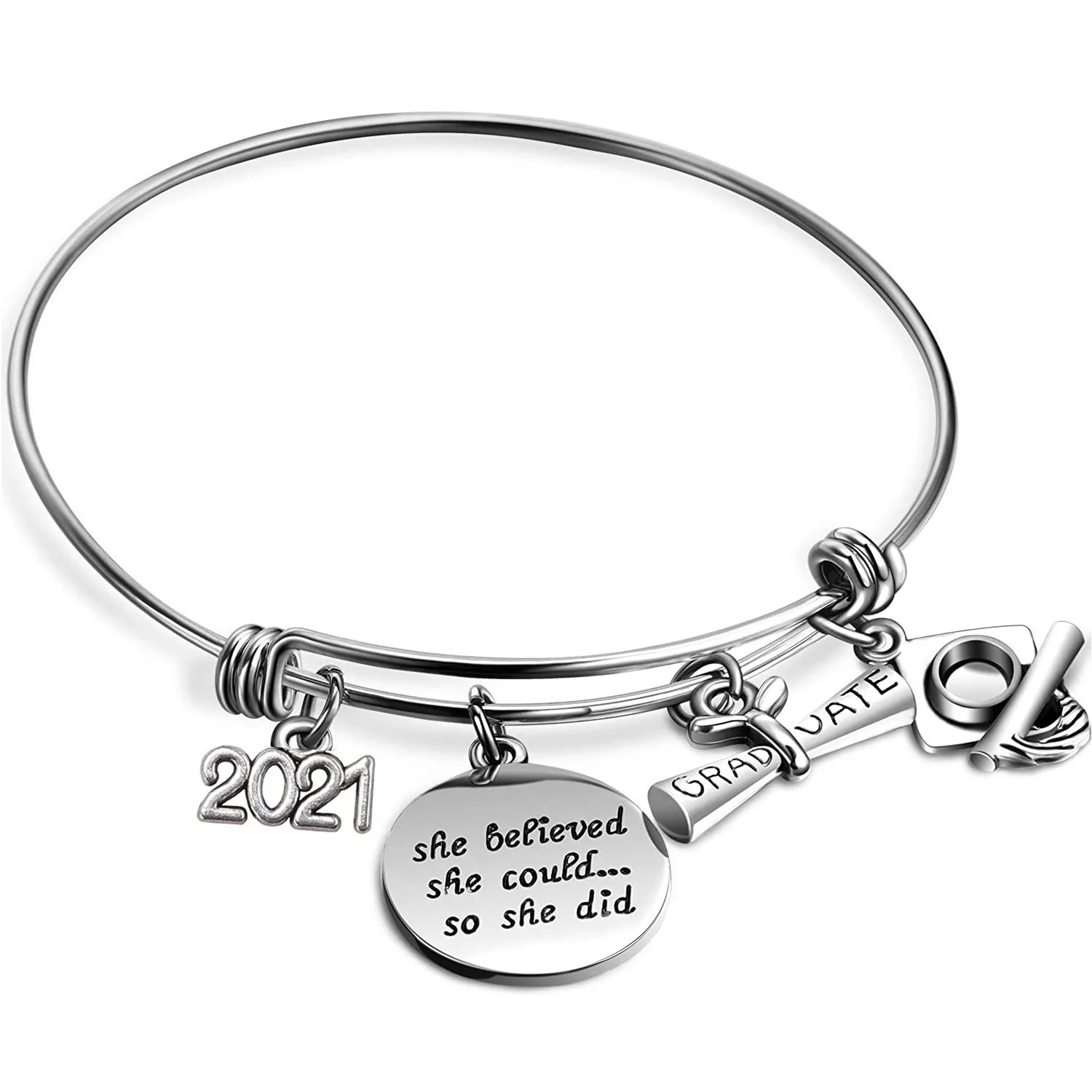 

2021 Graduation season she believed bachelor hat stainless steel adjustable graduation bracelet