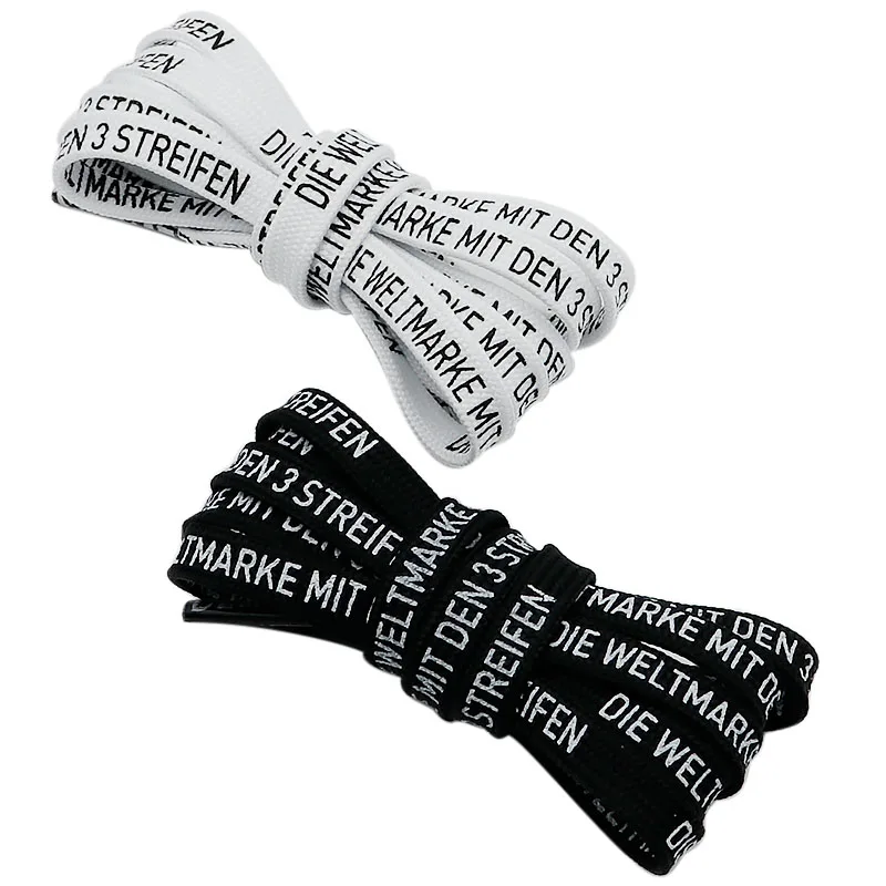 

Weiou Shoe Material Manufacturer High Quality Polyester Printed Character Black and White Flat Bottom Custom Printed Shoelaces, Black, white