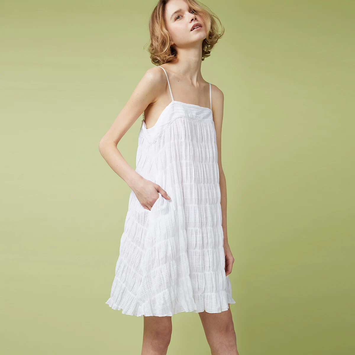 

Cotton Dobby sleeveless night dress, White