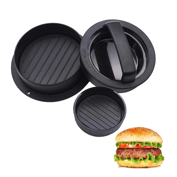 

3 in 1 Non Stick Kitchen Barbecue Tool Slider Press Stuffed Patty Press Regular Burger Hamburger Press Maker, Black hamburger press