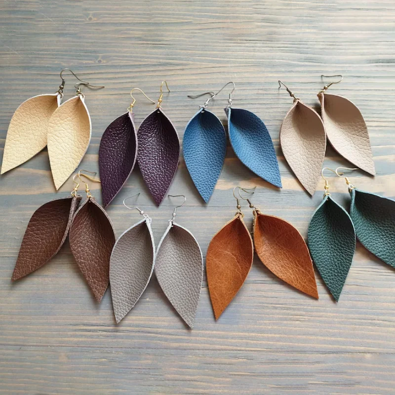 Fashion PU Leather Leaf Earrings Western Bohemian Earrings Women Colorful Drop Earrings