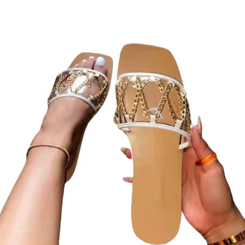 

Sandles 2021 Bling Diamond Crystal Women's Sandals Flat Shoes,Glitter Square Head Sandal For Women