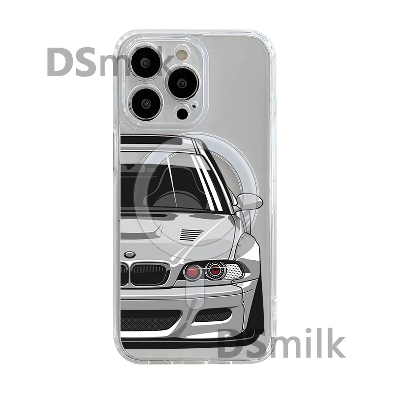 JDM Car Magnetic Phone Case for iPhone 15 14 13 Pro 12 11 Pro Max Soft TPU Cases Cover with Wireless Charging for Samsung S24 23