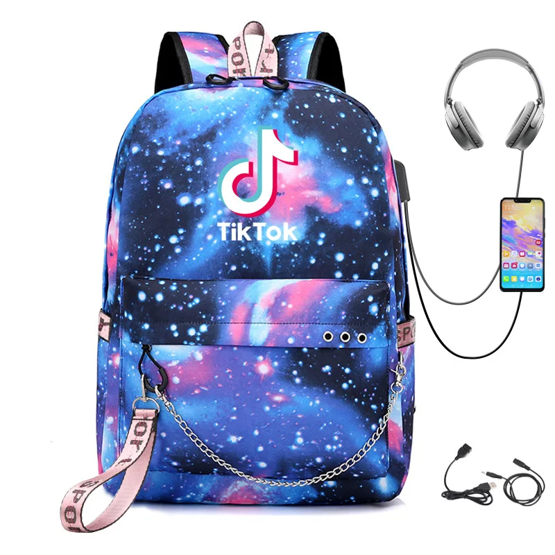 

hot sale tiktok school back pack bag kids children tik tok backpack with USB charging headphone port