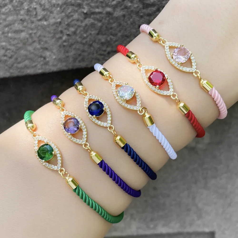 

Bohemian colored bracelet female DIY hand woven rope 18K gold plated zircon evil eyes bracelet