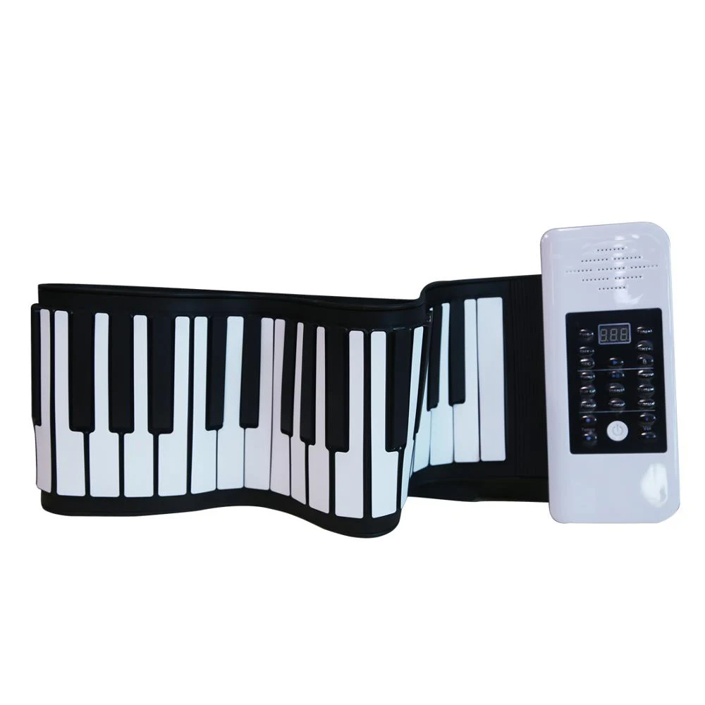 

PC61 Portable 61 Keys Hand Roll Piano Folding Soft Electron Organ Electronic Piano Roll up piano, Black/white
