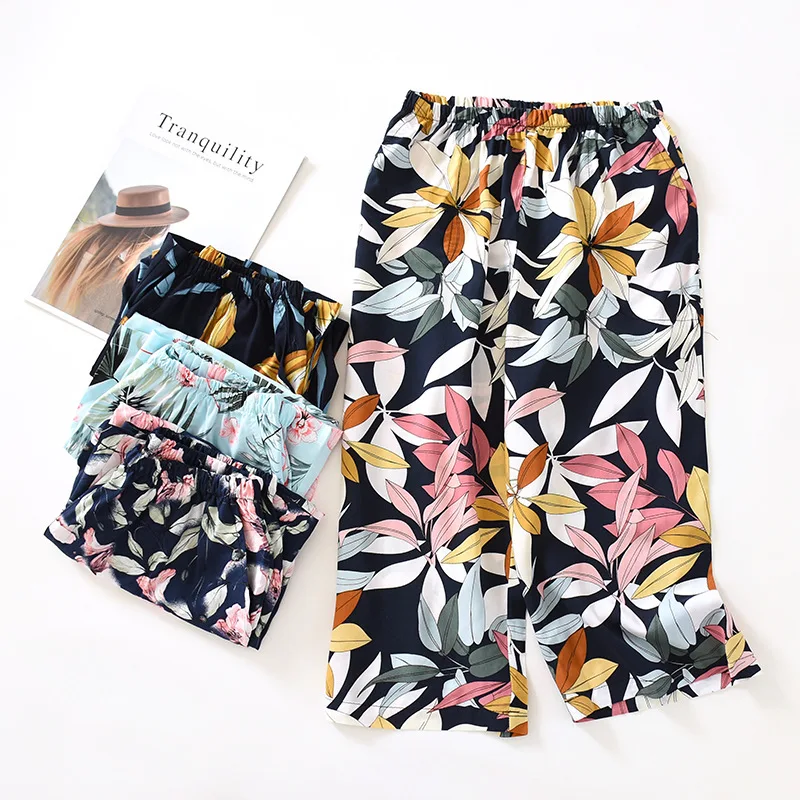 

Women's cotton sleepwear women's spring and summer multicolor cropped pants thin section 100% cotton home shorts mosquito pants