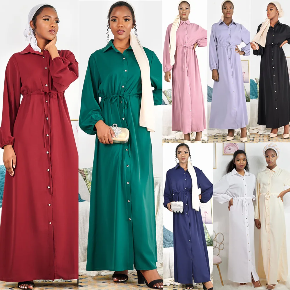 

New fashion muslim shirt dress women long sleeve abaya with button islamic clothing