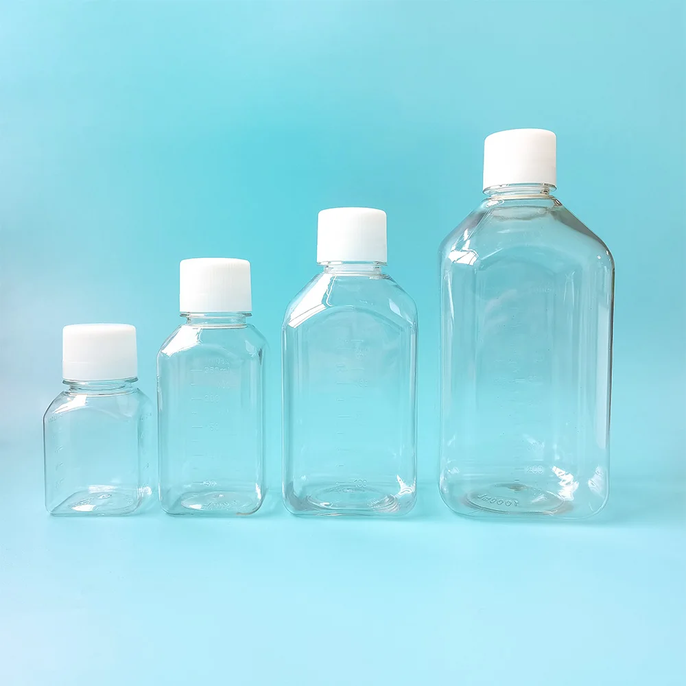 

125ml 250ml 1000ml Reagent bottle Transparent PET Square lab plastic media medium tissue culture bottles