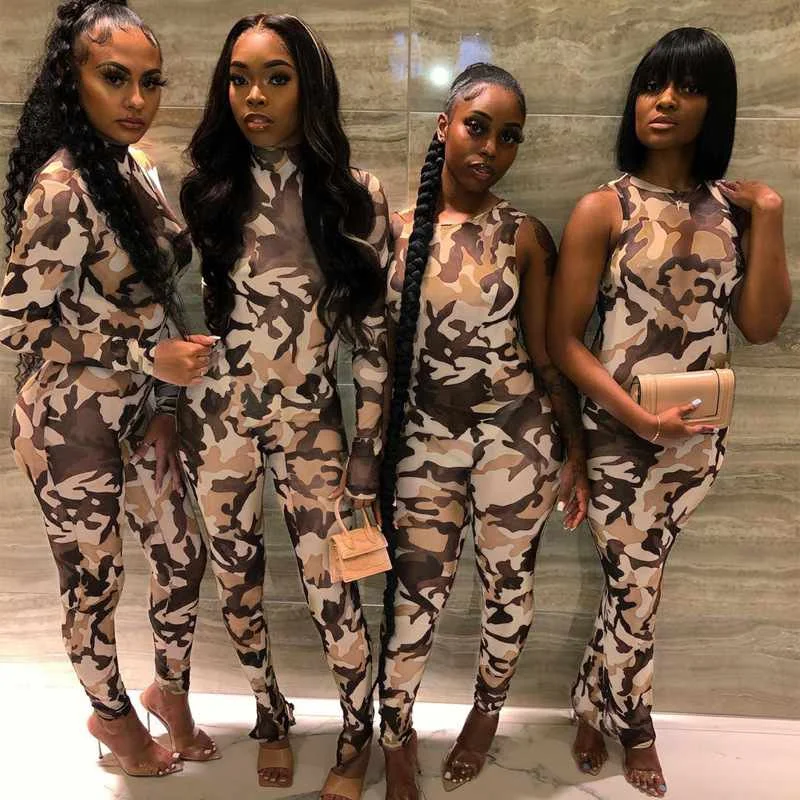 

Best selling guangzhou high quality one piece long sleeve fitness camouflage jumpsuit women