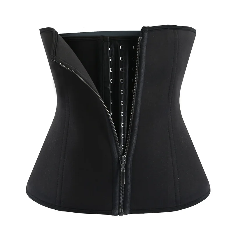 

women neoprene corset belt 3 row hook and zipper waist trainer, Black