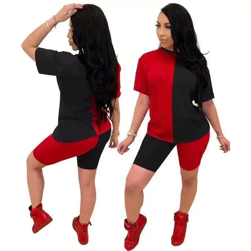 

Two Piece Set Women Skinny Clothes Color Block T- Shirt & Biker Shorts Set Sweat Suits Lounge Wear Outfits Matching Sets, Picture color