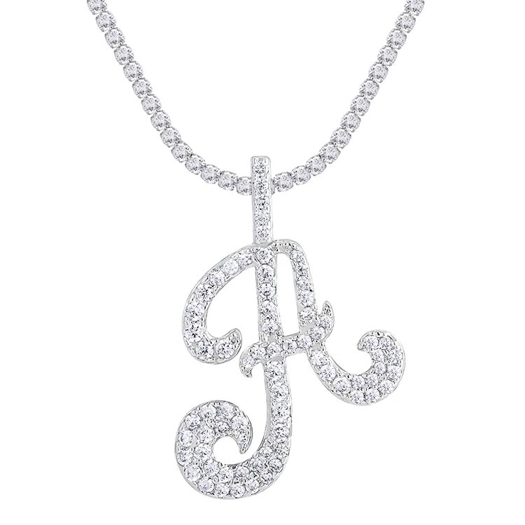 

Dainty Zircon Diamond Letter Pendant Tennis Choker Crystal Vintage Cursive Silver Initial Necklaces with Initial Letter Pendant