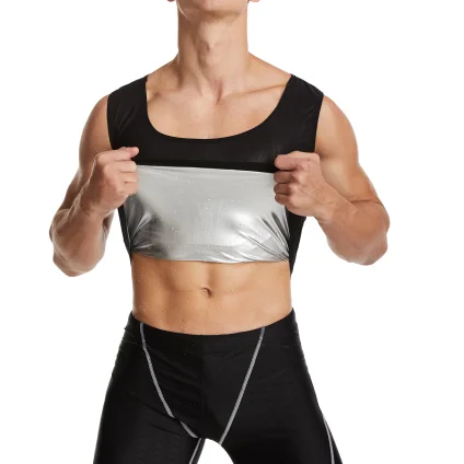 

Hot sale Men Body Shaper Weight Loss Fat Burning Silver Coated Belly Slimming Waist Shape Sauna Workout Vest, Black