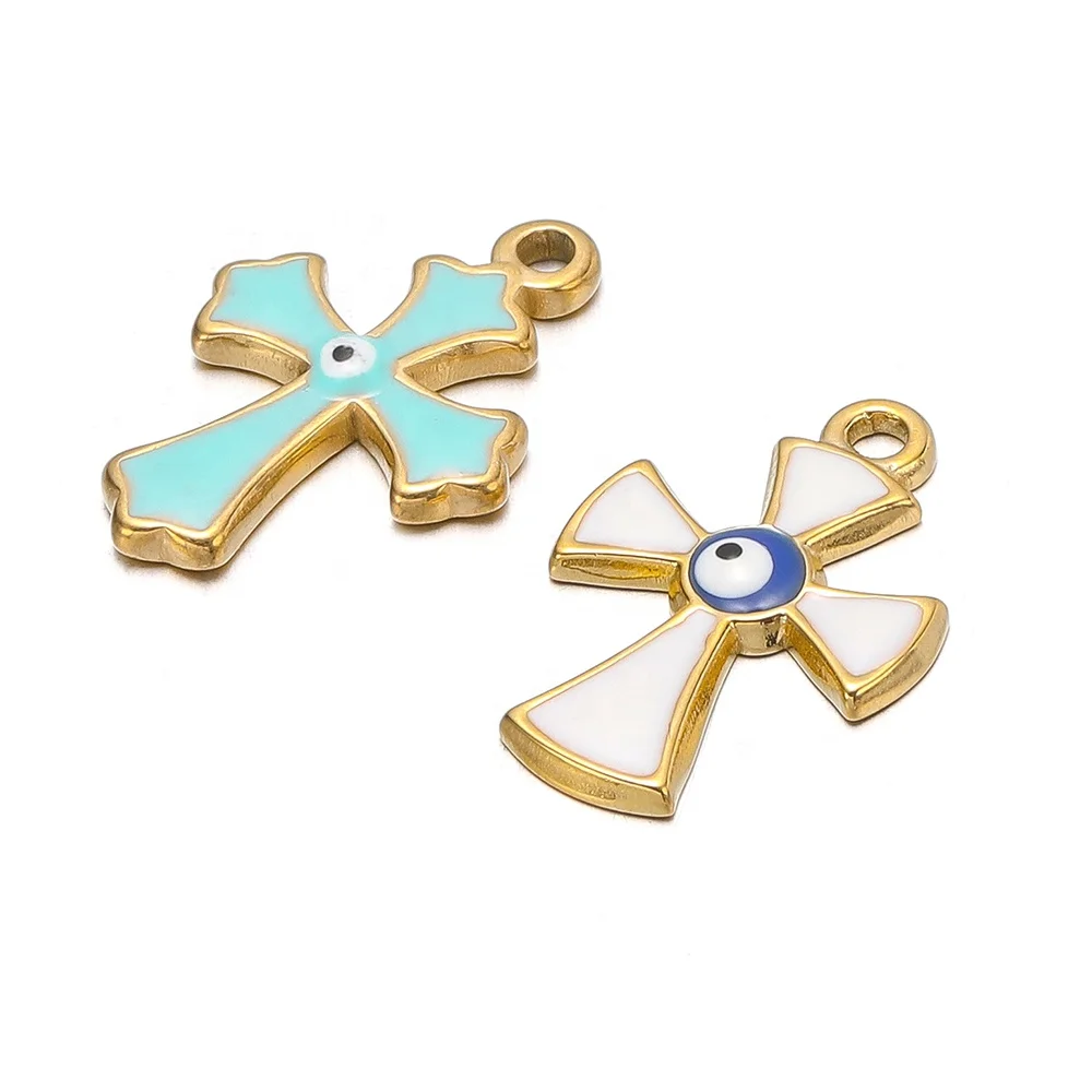 Wholesale Pendants Stainless Steel Gold Plated Eye Cross Charms Diy Jewelry Making Findings Accessories