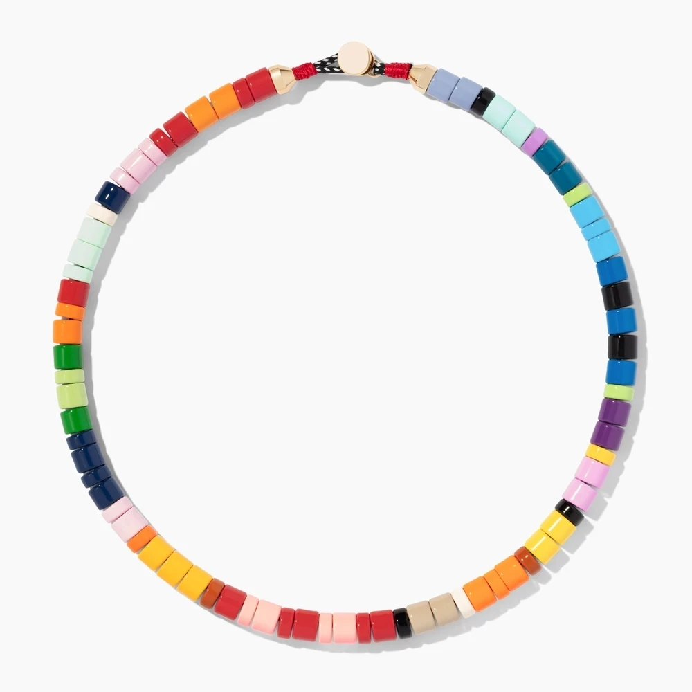 

New Enamel Rainvow Circle Tile Necklace Alloy Bead Color Stretchy Necklace Jewelry For Women Gift, Multi