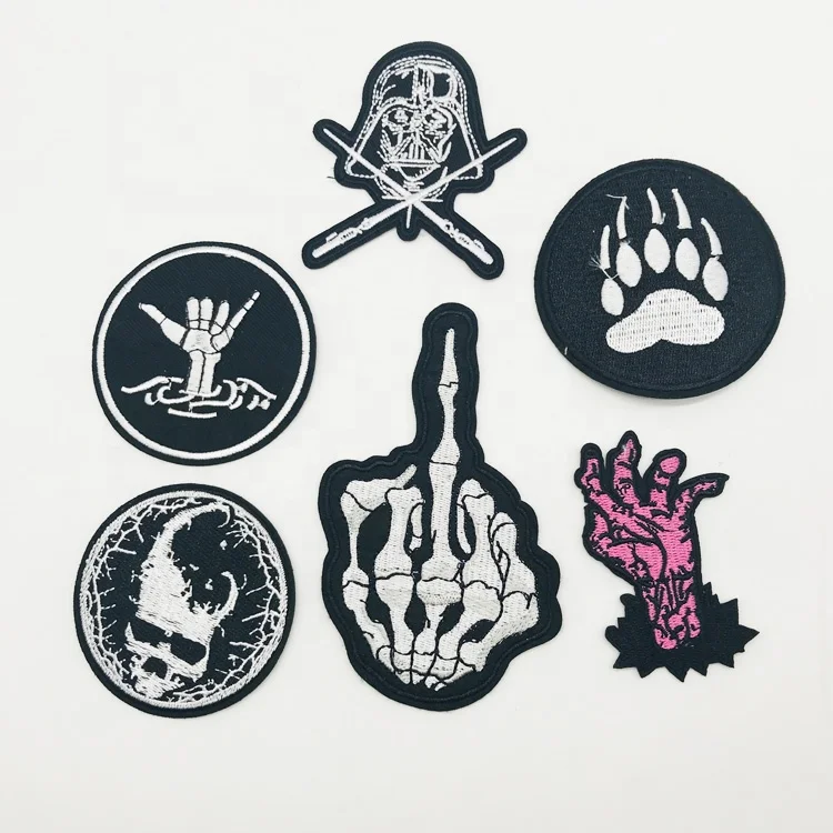 

Finger Skulls Patch Skeleton Embroidery Iron On Patches 6styles/set, Custom