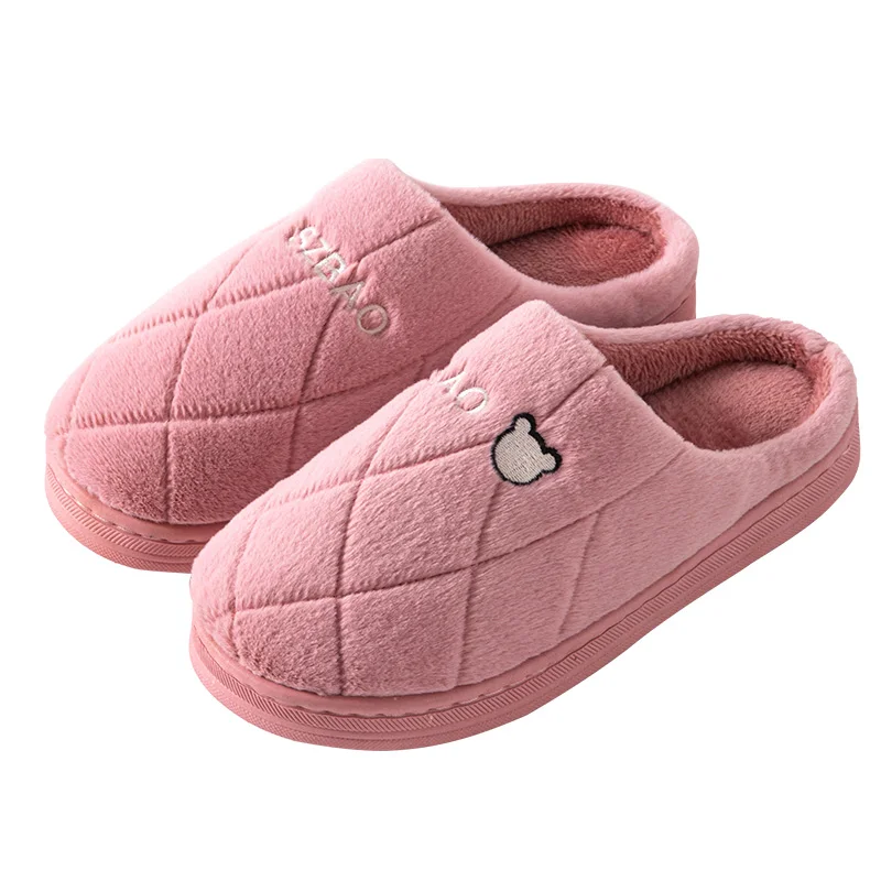 

Adult Bedroom Comfy Thermal Soft Soled Snow Slippers Rhombic Indoor Plush Slides Warm Non-Skid Fluffy Slippers, Solid color