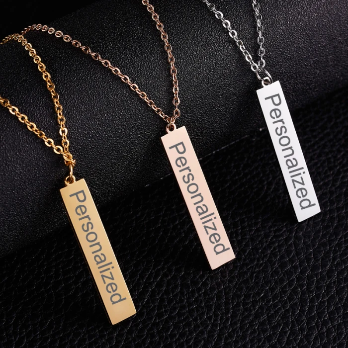 

Vertical bar free laser engrave silver/gold/rose gold wholesale stainless steel personalized custom name plate necklace jewelry