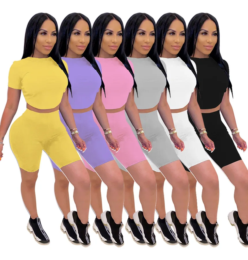 

Solid Women Biker Shorts Set Sexy Backless 2 Piece Set Outfits Women Two Pieces Sets