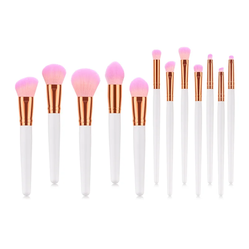 

Private label ZNYBEAUTY 12pcs makeup brush set with pink synthetic hair white handle high quality custom professional, Colorful