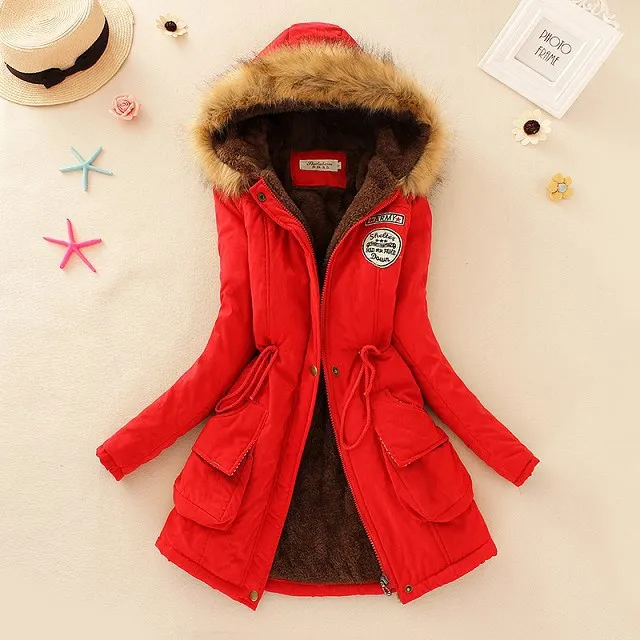 

Wholesale Lady Fur Collar Long Hoodies Warm Jackets Plus Size Winter Coat Women Parka Jackets, 10 colors