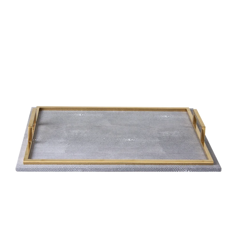 

Vintage Classic Shop Counter Luxury Leather Jewelry Tray with Metal Handle