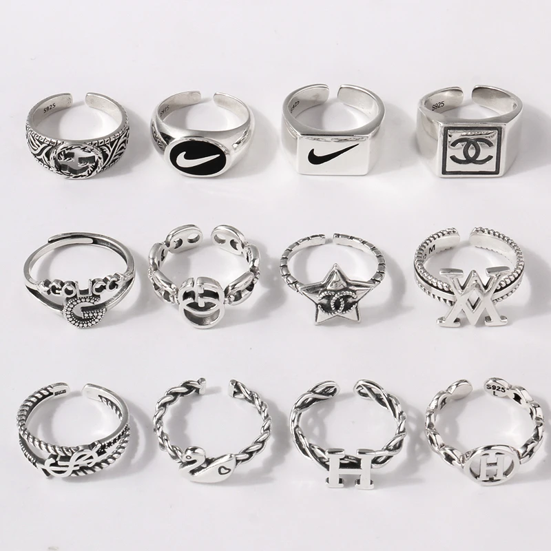 

Fashion 925 sterling silver luxury logo brands adjustable rings for women popular Letter symbol charm CC Ring